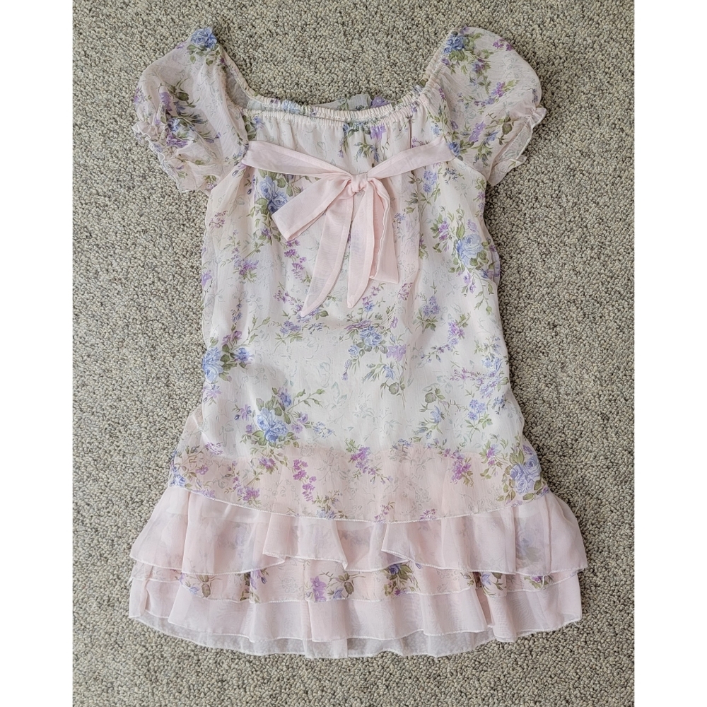 Pink Pastel Purple Floral Mini Dress